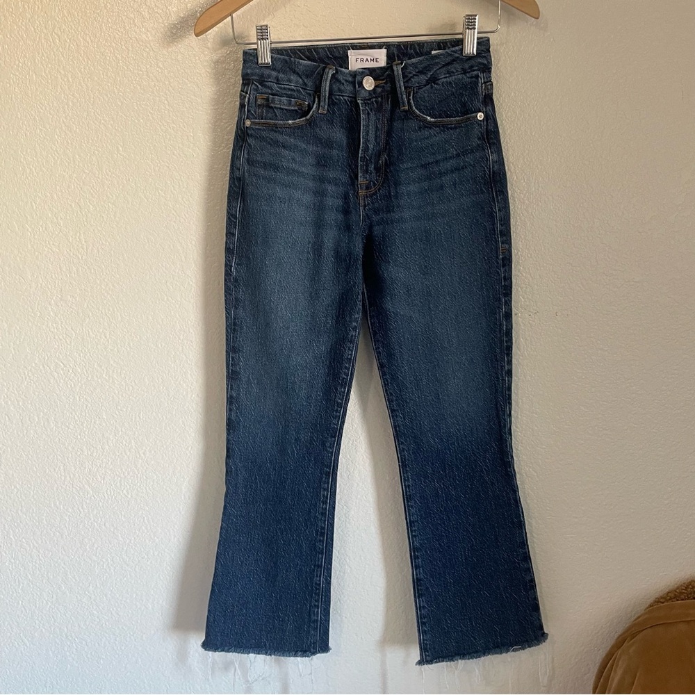 Frame Denim Le Crop Mini Boot Blue Denim Jeans LCMBRAL14 Hallam Frayed Hem